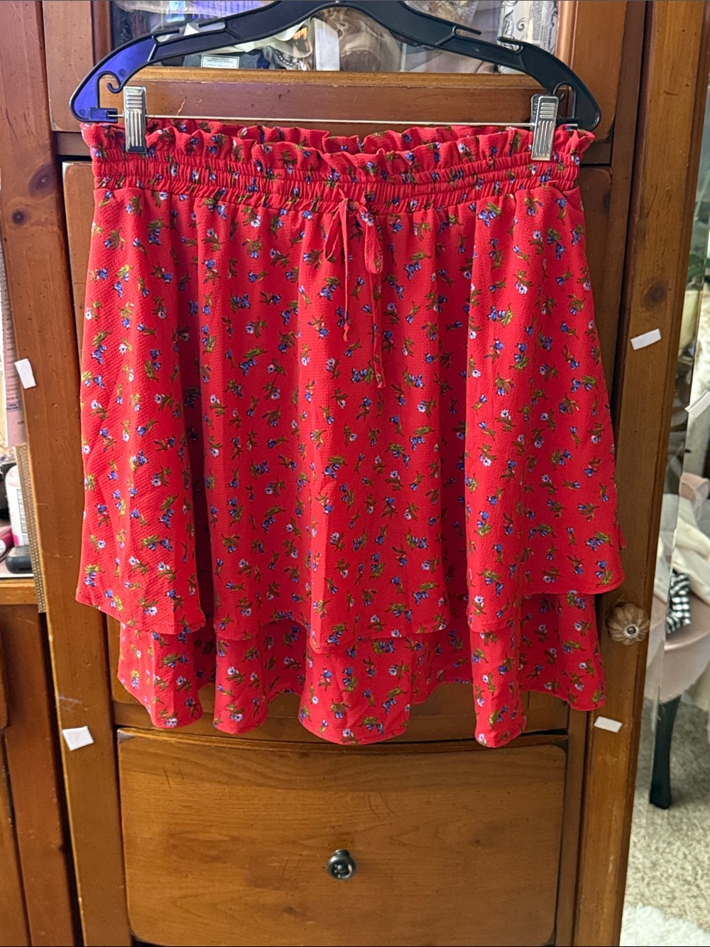 Gibson Red Floral Tiered Skirt - Women's Casual Summer Skirt